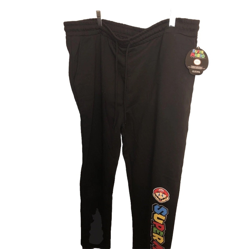Super Mario Black Drawstring Joggers Size Mens 2 XL. Fifth Sun/Nintendo. NWT